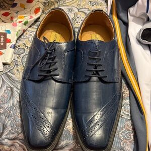 Men's Navy Leather Lace-Up Dress Shoes